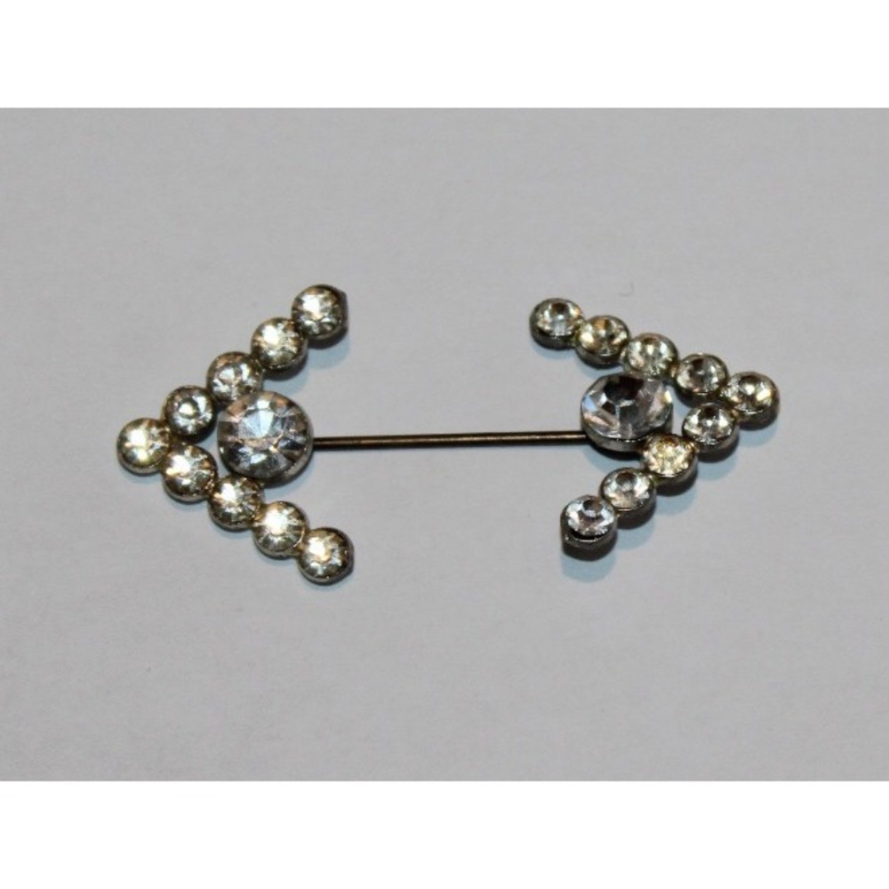 vintage 2-piece double arrow clear rhinestone stickpin brooch silver tone